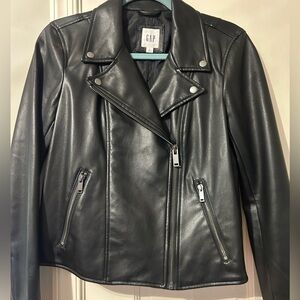 GAP Women's Moto Sleek Black Faux Leather Jacket